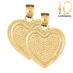 Pendientes de corazón de plata de ley de 24 mm (chapados en oro blanco o amarillo)