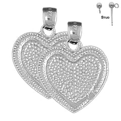 Pendientes de corazón de plata de ley de 24 mm (chapados en oro blanco o amarillo)