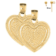 Pendientes de corazón de plata de ley de 24 mm (chapados en oro blanco o amarillo)