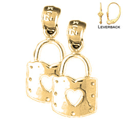 Sterling Silver 19mm Heart Padlock, Lock Earrings (White or Yellow Gold Plated)