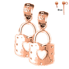 14K or 18K Gold Heart Padlock, Lock Earrings