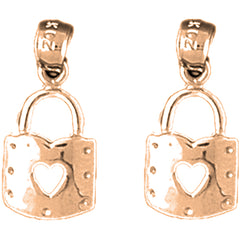 14K or 18K Gold 19mm Heart Padlock, Lock Earrings