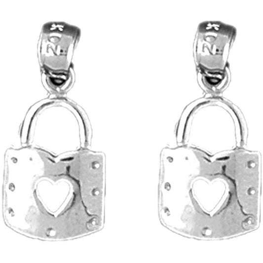 Sterling Silver 19mm Heart Padlock, Lock Earrings