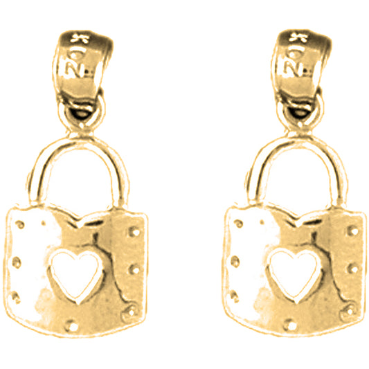 Yellow Gold-plated Silver 19mm Heart Padlock, Lock Earrings