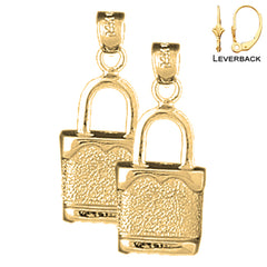 Sterling Silver 25mm Padlock, Lock Earrings (White or Yellow Gold Plated)