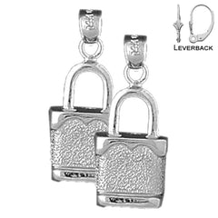 Sterling Silver 25mm Padlock, Lock Earrings (White or Yellow Gold Plated)