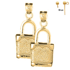 Sterling Silver 25mm Padlock, Lock Earrings (White or Yellow Gold Plated)