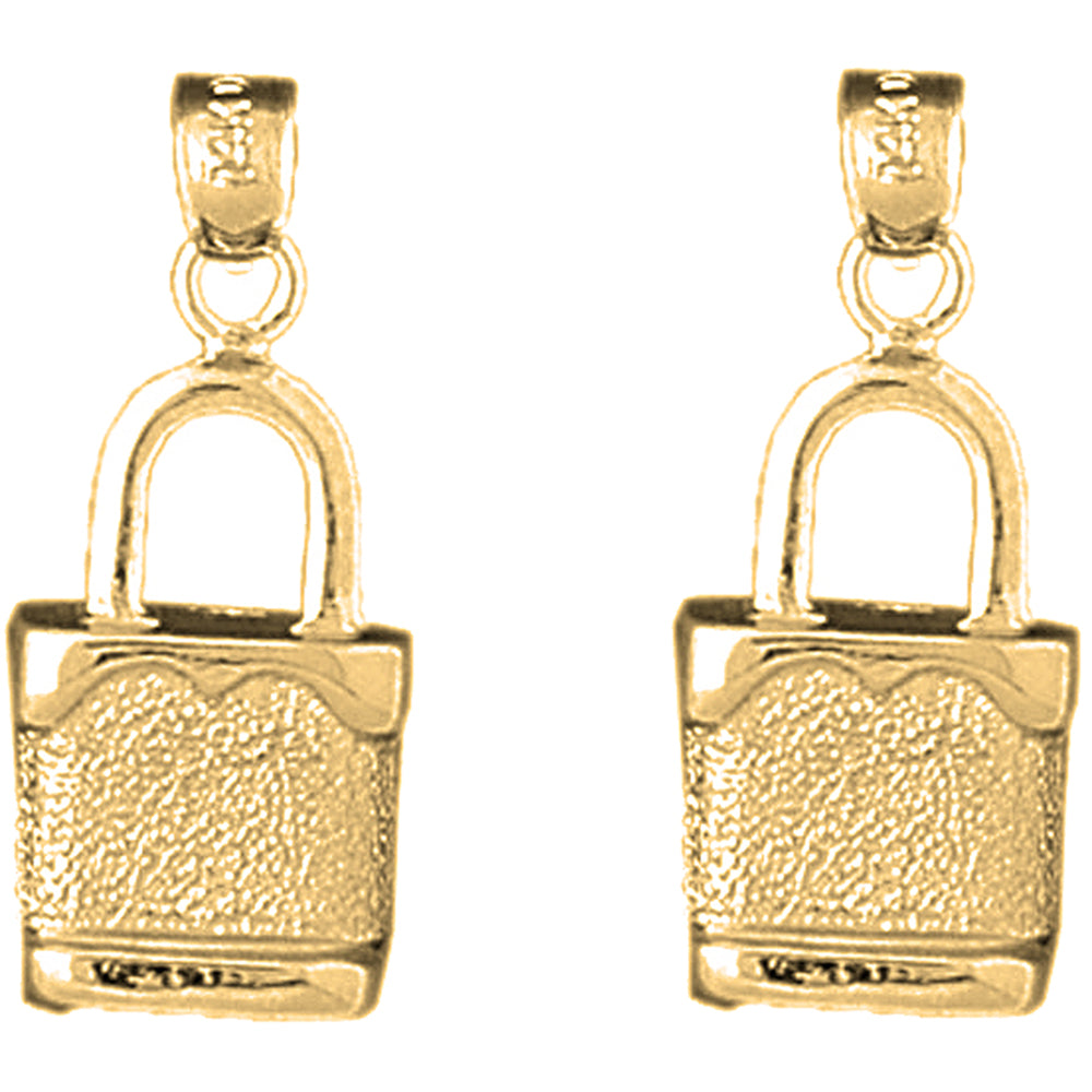 Yellow Gold-plated Silver 25mm Padlock, Lock Earrings