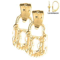 Sterling Silver 16mm 3D Padlock, Lock Earrings (White or Yellow Gold Plated)