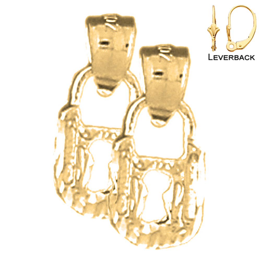 14K or 18K Gold 3D Padlock, Lock Earrings