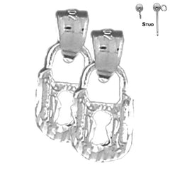 Sterling Silver 16mm 3D Padlock, Lock Earrings (White or Yellow Gold Plated)