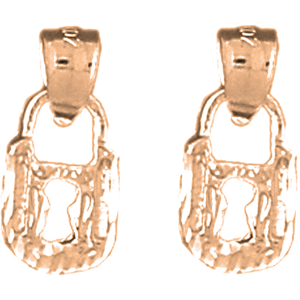 14K or 18K Gold 16mm 3D Padlock, Lock Earrings