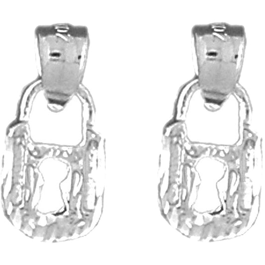 Sterling Silver 16mm 3D Padlock, Lock Earrings