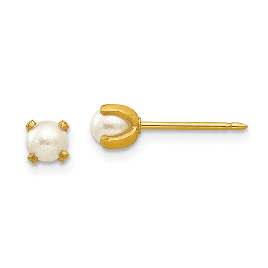 Inverness 14K Yellow Gold 4mm Simulated Pearl Earrings