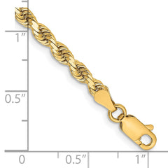 Cadena de cuerda con corte de diamante de 3,25 mm de oro amarillo de 14 quilates