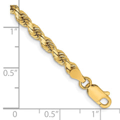 Cadena de cuerda con corte de diamante de 3,75 mm de oro amarillo de 14 quilates