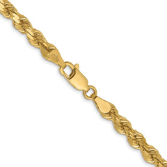 Cadena de cuerda con corte de diamante de 4,25 mm de oro amarillo de 14 quilates