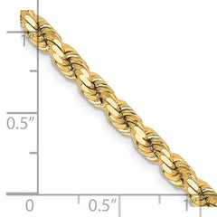 Cadena de cuerda con corte de diamante de 4,25 mm de oro amarillo de 14 quilates