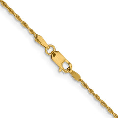 Cadena de cuerda suelta de oro amarillo de 14 quilates de 1,3 mm