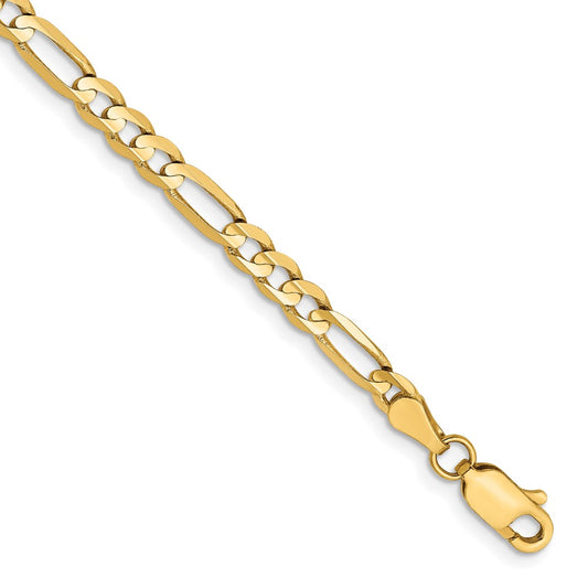 14K Yellow Gold 4mm Concave Open Figaro Chain