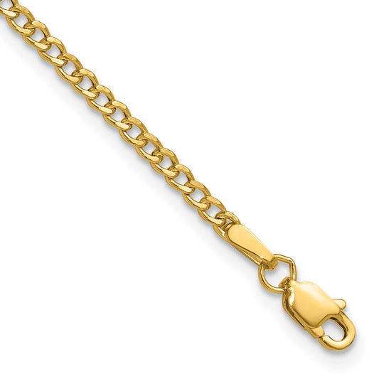 14K Yellow Gold 2.5mm Semi-Solid Curb Chain