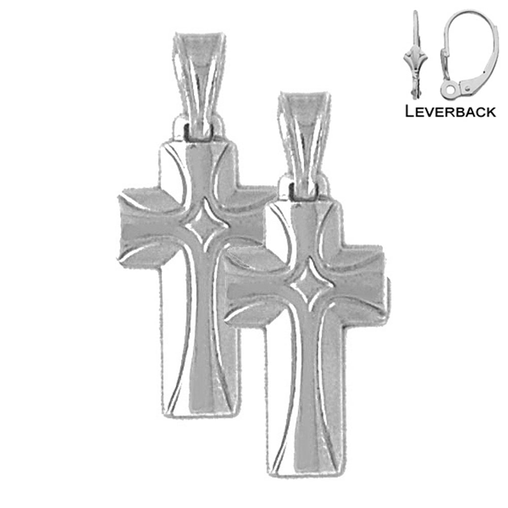 Sterling Silver 27mm Latin Cross Earrings (White or Yellow Gold Plated)