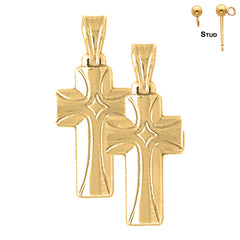 Sterling Silver 27mm Latin Cross Earrings (White or Yellow Gold Plated)