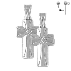 Sterling Silver 27mm Latin Cross Earrings (White or Yellow Gold Plated)