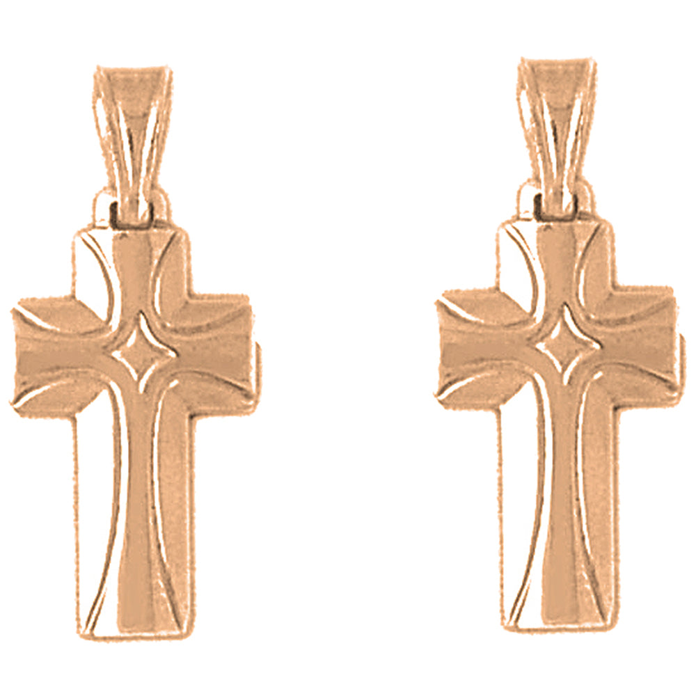 14K or 18K Gold 27mm Latin Cross Earrings