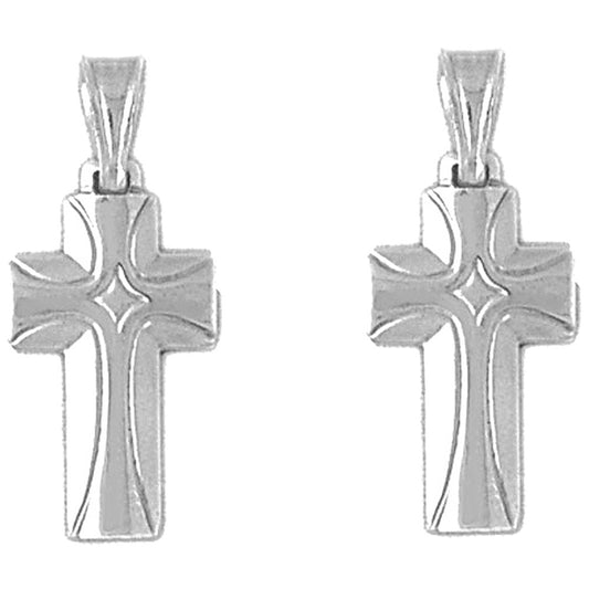 Sterling Silver 27mm Latin Cross Earrings