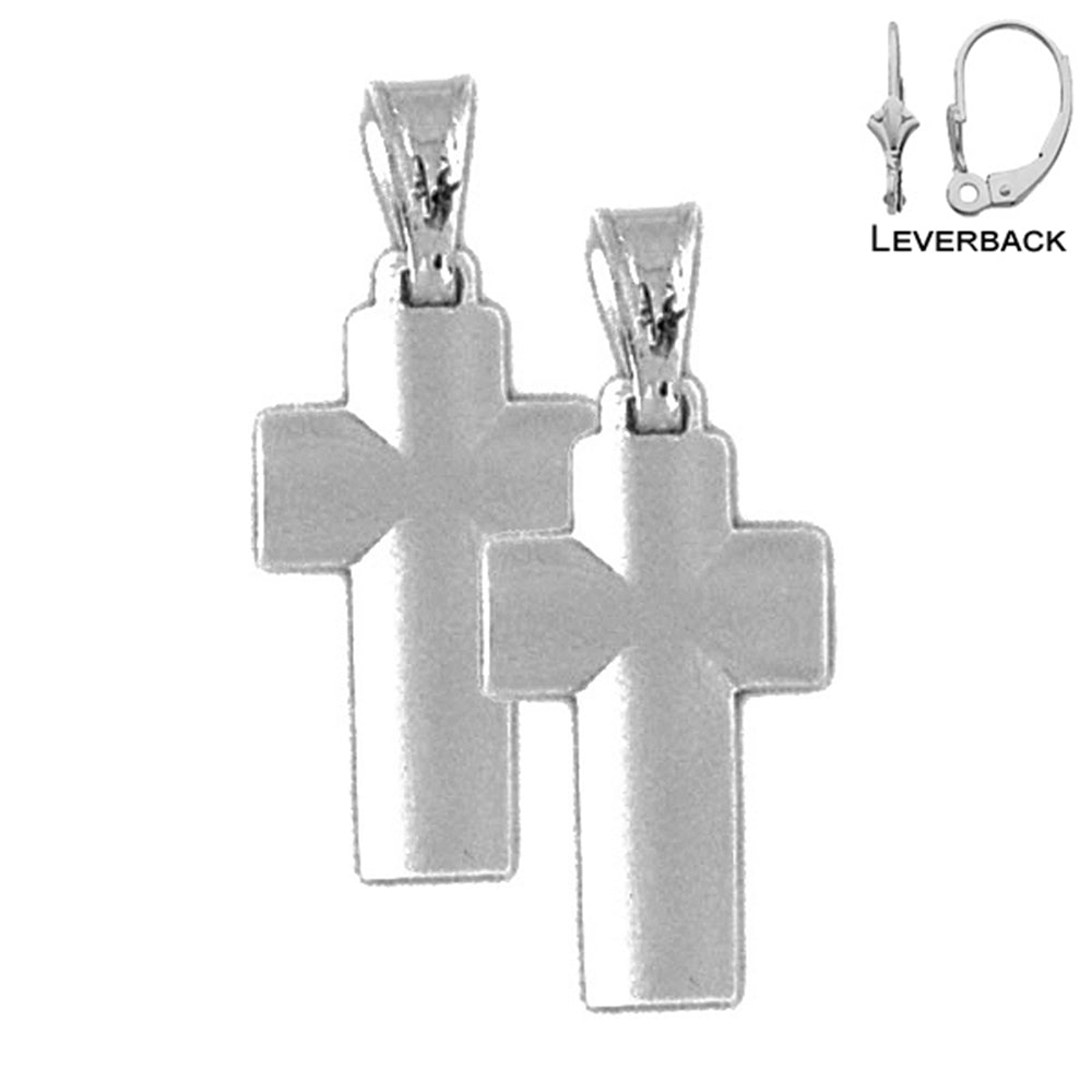 Sterling Silver 27mm Latin Cross Earrings (White or Yellow Gold Plated)