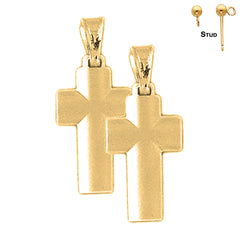 Pendientes de cruz latina de plata de ley de 27 mm (chapados en oro blanco o amarillo)