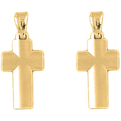 Yellow Gold-plated Silver 27mm Latin Cross Earrings