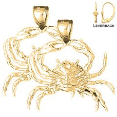 Sterling Silver 30mm Crab Earrings (White or Yellow Gold Plated)