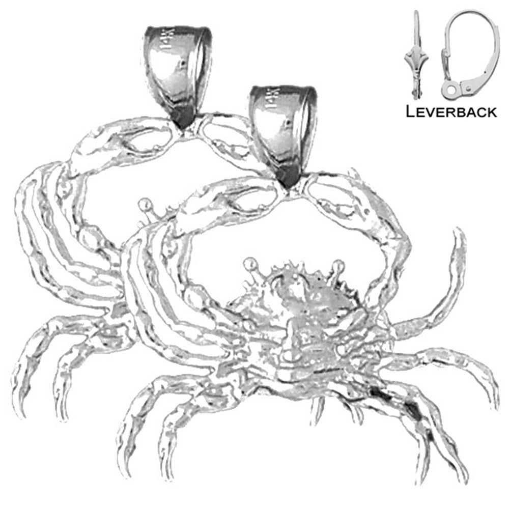 Sterling Silver 30mm Crab Earrings (White or Yellow Gold Plated)