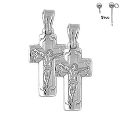 Sterling Silver 27mm Latin Crucifix Earrings (White or Yellow Gold Plated)