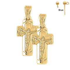 Sterling Silver 27mm Latin Crucifix Earrings (White or Yellow Gold Plated)