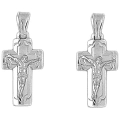 Sterling Silver 27mm Latin Crucifix Earrings