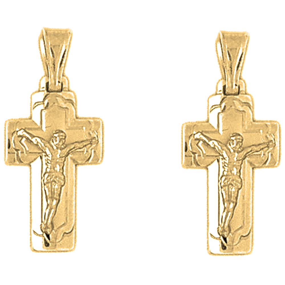 Yellow Gold-plated Silver 27mm Latin Crucifix Earrings