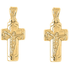 Yellow Gold-plated Silver 27mm Latin Crucifix Earrings