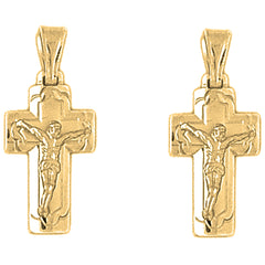 14K or 18K Gold 27mm Latin Crucifix Earrings