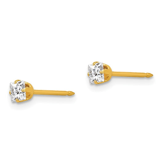 Inverness 14K Yellow Gold 3mm Square CZ Post Earrings