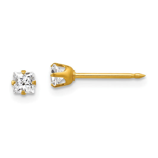 Inverness 14K Yellow Gold 3mm Square CZ Post Earrings