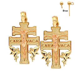 Sterling Silver 25mm Caravaca Crucifix Earrings (White or Yellow Gold Plated)