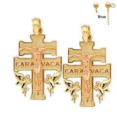 Pendientes de crucifijo de Caravaca de plata de ley de 25 mm (chapados en oro blanco o amarillo)