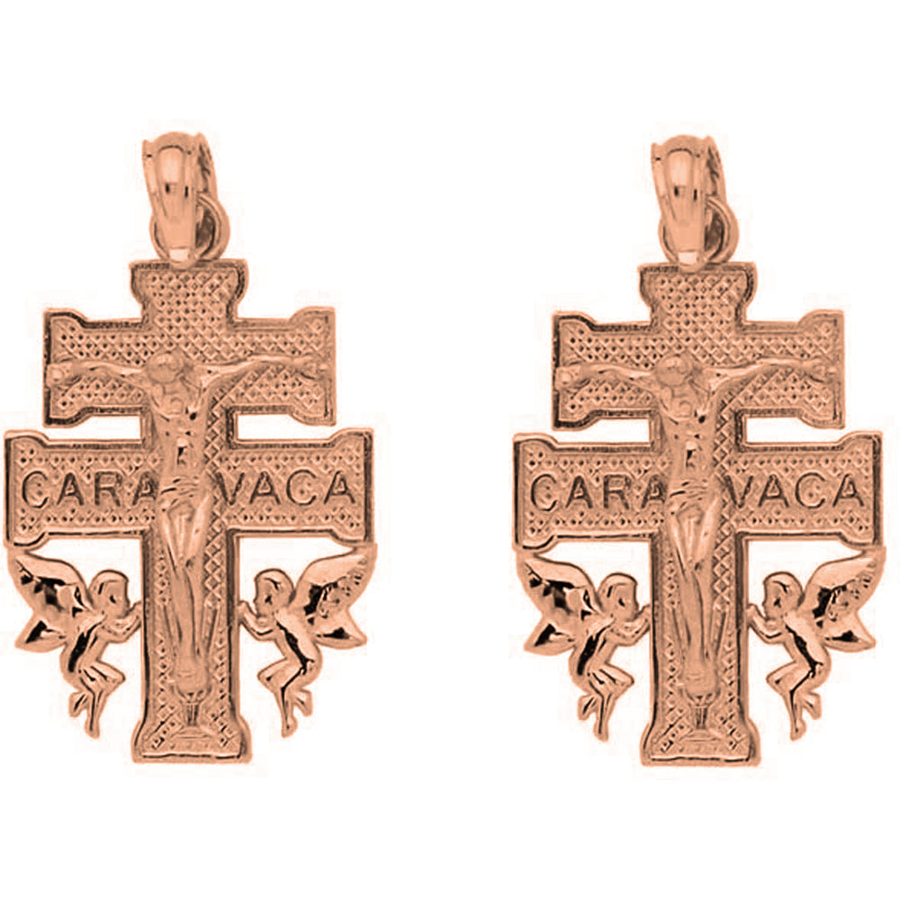 14K or 18K Gold 25mm Caravaca Crucifix Earrings