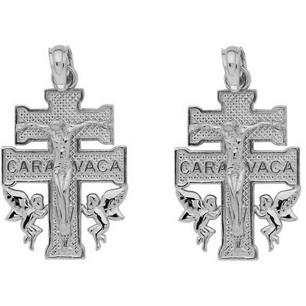 14K or 18K Gold 25mm Caravaca Crucifix Earrings