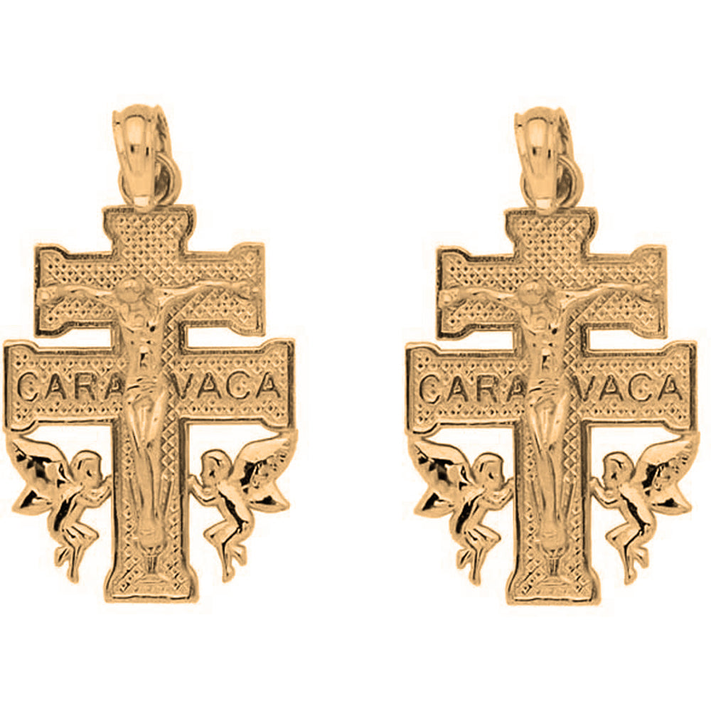 14K or 18K Gold 25mm Caravaca Crucifix Earrings