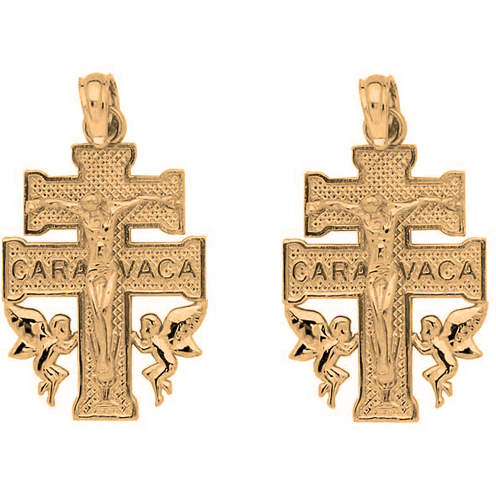 Yellow Gold-plated Silver 25mm Caravaca Crucifix Earrings