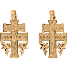 Yellow Gold-plated Silver 25mm Caravaca Crucifix Earrings